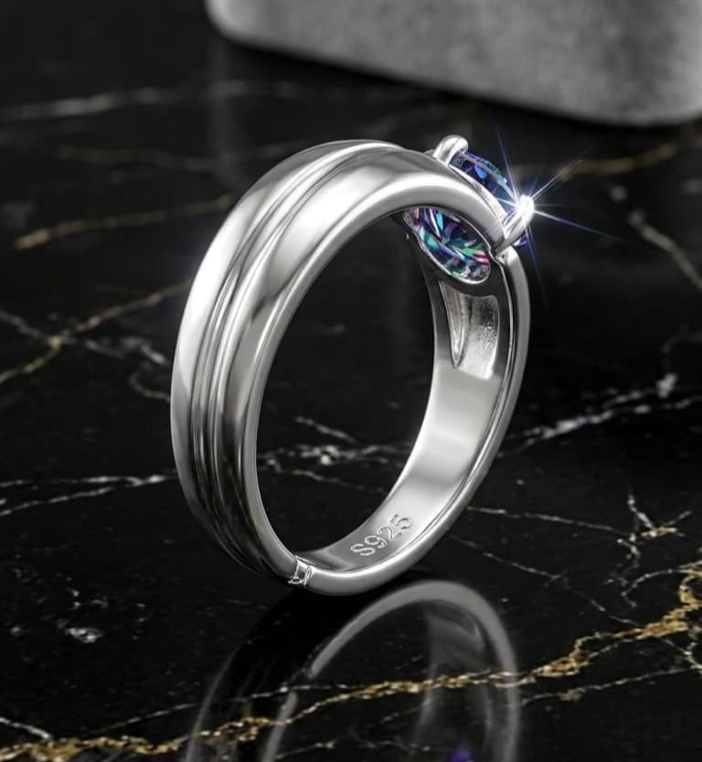 925 Sterling Silver Blue Sapphire Solitaire Adjustable Ring Men's Ring - Image 3